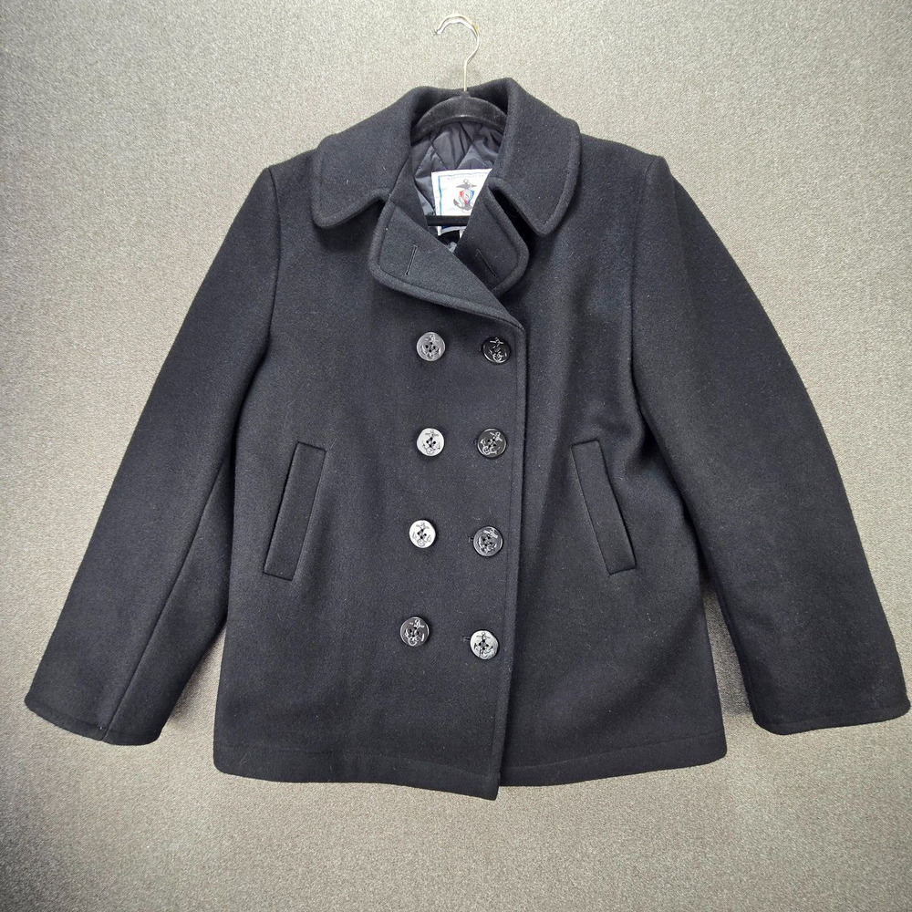 Sterlingwear Anchor Collection 14L Black Quilted Lined Double-Breasted Peacoat